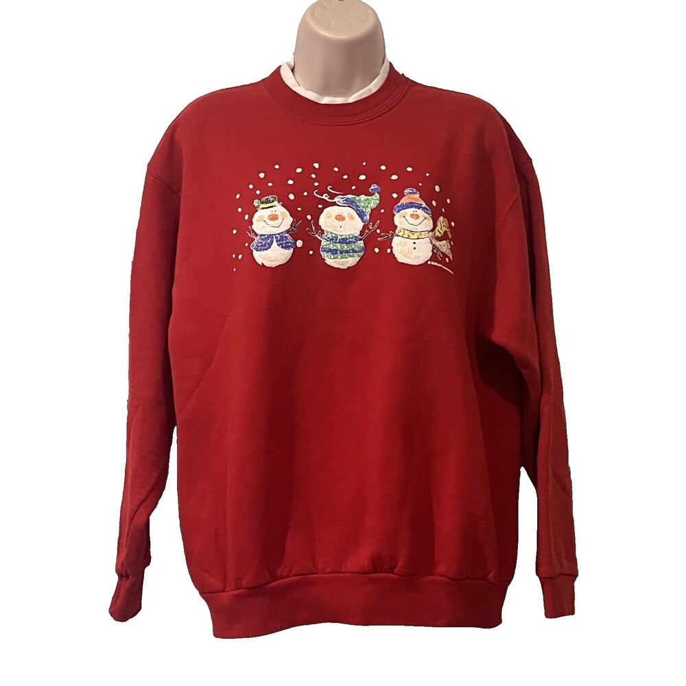 Vtg Y2K Hallmark Morning Sun Snowman Sweatshirt Womens M Red Country Cottage Mom
